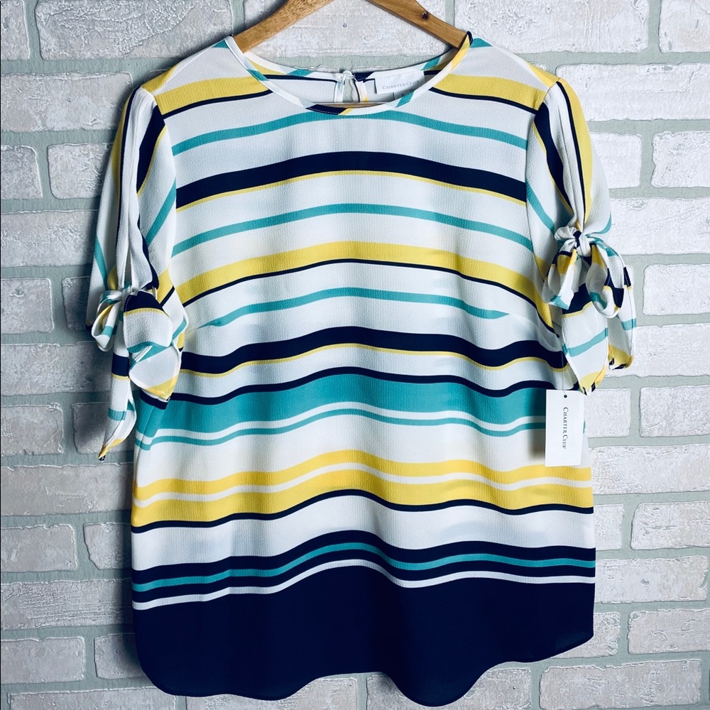 Charter Club Striped Tie Sleeve Top